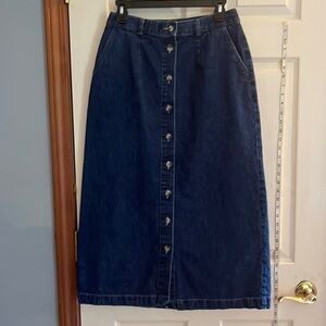 Vintage-Cabin creek-size S-dark wash Midi skirt, buttons down the front